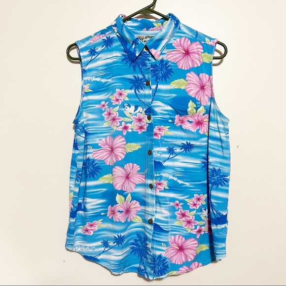 Big Dogs Tops - Y2K Big Dogs Sleeveless Tropical Button Down Top M